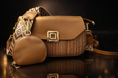 Luxury Brown Crossbody Handbag with Designer Strap & Mini Pouch