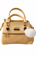 Luxury Beige Mini Handbag with Pom Pom Charm