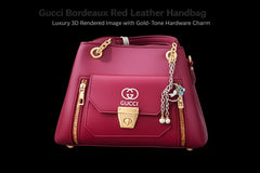 Luxury Bordeaux Red Leather Handbag – Elegant Designer Shoulder Bag with Gold Hardware