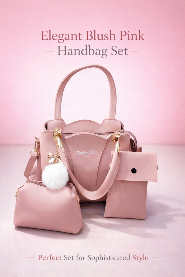 Elegant Blush Pink 3-Piece Ladies Handbag Set