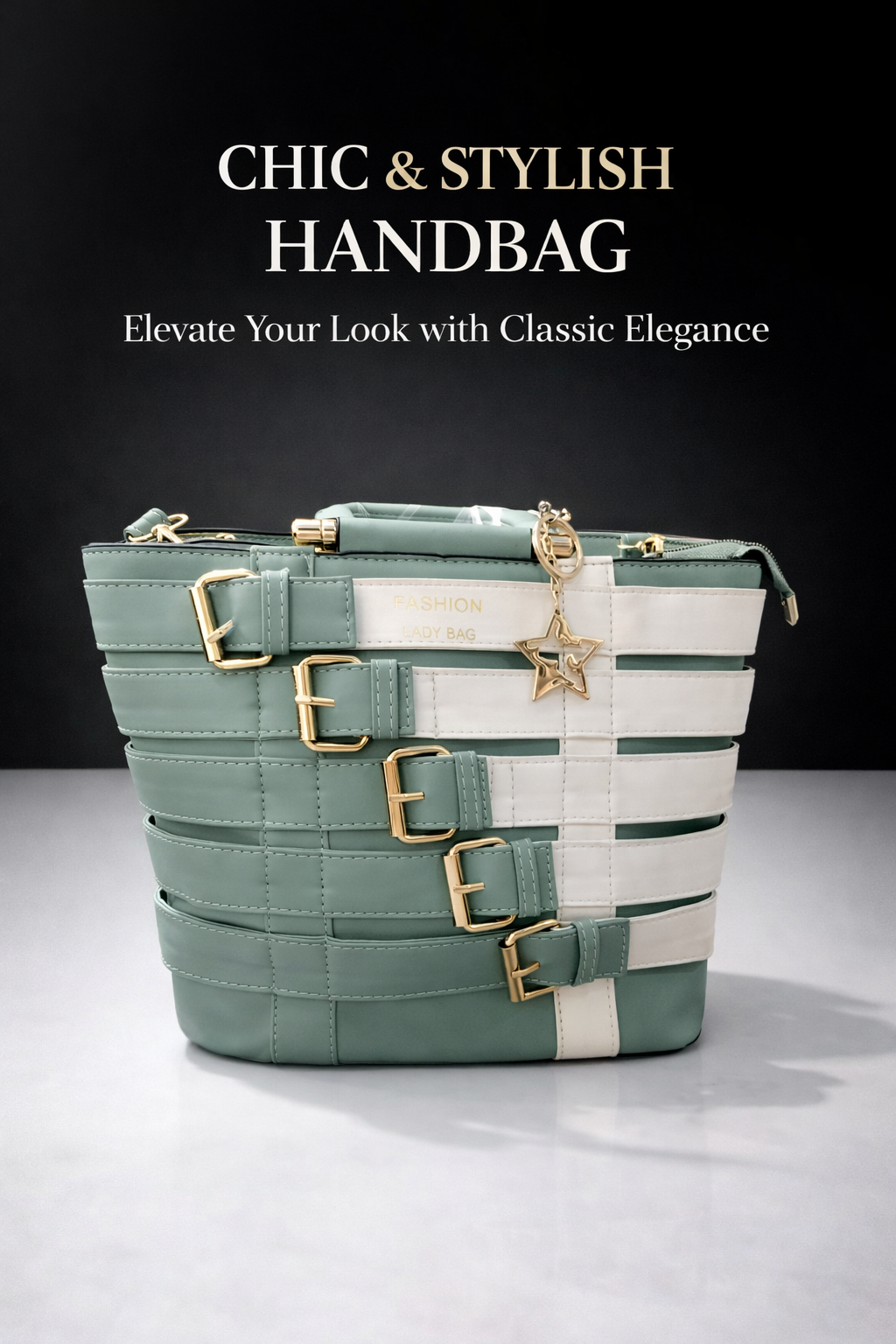 Luxury Buckle Design Ladies Handbag – Mint & Off-White Combo